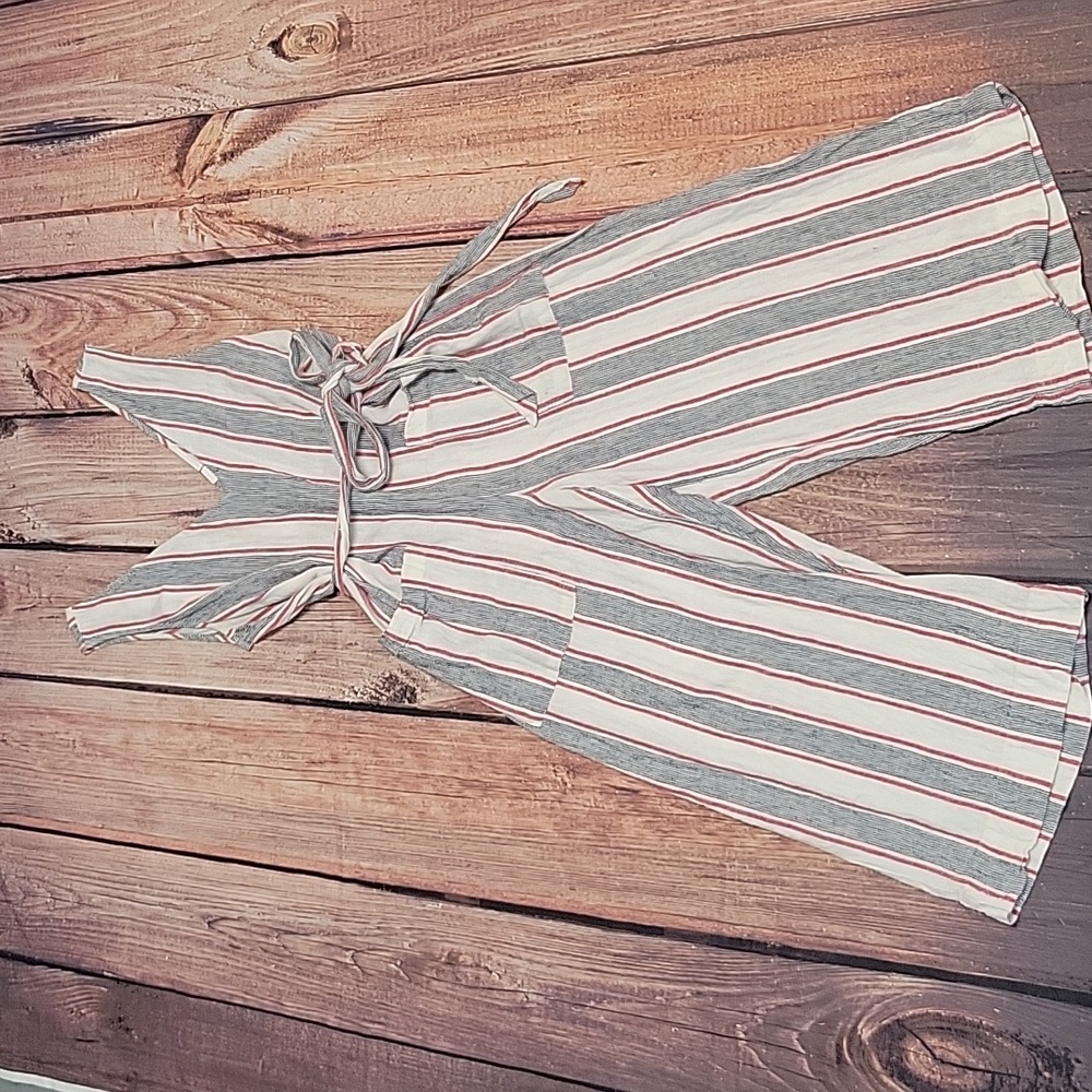 GAP Striped V-Neck Wide-Leg Jumpsuit in Blue, White & Red